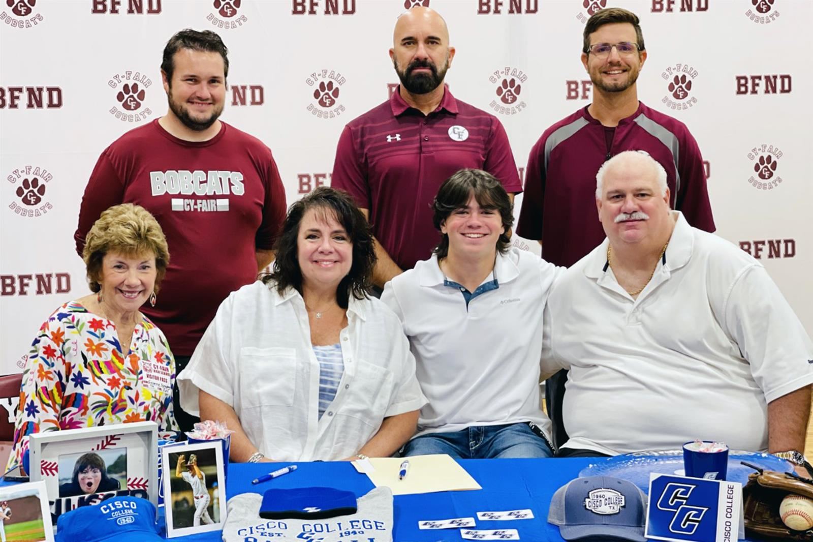 Cy-Fair senior Brayden Vickery, seated second from right, signed a letter of intent to play baseball at Cisco College.